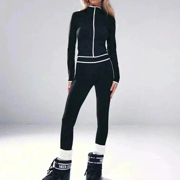 Pants - Black And White Women's Contrast Piping High Waist Leggings